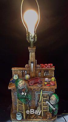 Vintage Art Studio Christmas Santa's Elves Workshop Table Lamp with Lamp Shade