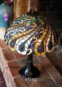 Vintage Artist Creation Tiffany Style Stained Glass Table Lamp Hand Made 24Hx17W