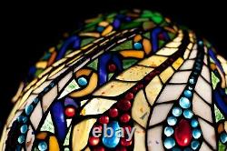 Vintage Artist Creation Tiffany Style Stained Glass Table Lamp Hand Made 24Hx17W