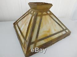 Vintage Arts & Crafts Mission Slag Glass Brass Antique Lamp Shade Art Deco 16