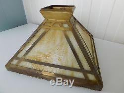 Vintage Arts & Crafts Mission Slag Glass Brass Antique Lamp Shade Art Deco 16