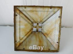 Vintage Arts & Crafts Mission Slag Glass Brass Antique Lamp Shade Art Deco 16