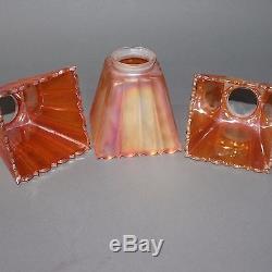 Vintage Arts & Crafts Mission Style Marigold Carnival Glass Light Lamp Shades NR