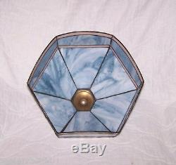 Vintage Arts & Crafts Mission Style Slag Glass Lamp Shade Blue-Green & Pink 1920