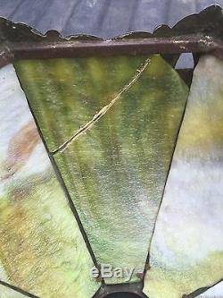 Vintage Arts & Crafts Period Green Bent Slag Glass Lamp Shade