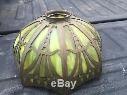 Vintage Arts & Crafts Period Green Bent Slag Glass Lamp Shade