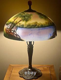 Vintage Arts & Crafts Reverse Painted Glass Lamp Pairpoint Handel Pittsburgh Era