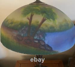 Vintage Arts & Crafts Reverse Painted Glass Lamp Pairpoint Handel Pittsburgh Era