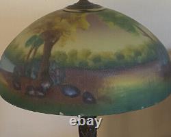 Vintage Arts & Crafts Reverse Painted Glass Lamp Pairpoint Handel Pittsburgh Era