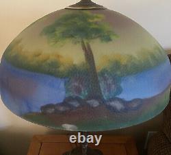 Vintage Arts & Crafts Reverse Painted Glass Lamp Pairpoint Handel Pittsburgh Era