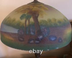 Vintage Arts & Crafts Reverse Painted Glass Lamp Pairpoint Handel Pittsburgh Era