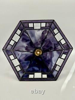 Vintage Arts & Crafts Style Hexagonal Purple Slag Stained Glass Lamp Shade 13.25