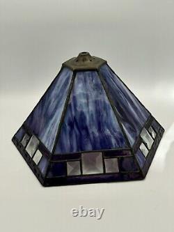 Vintage Arts & Crafts Style Hexagonal Purple Slag Stained Glass Lamp Shade 13.25