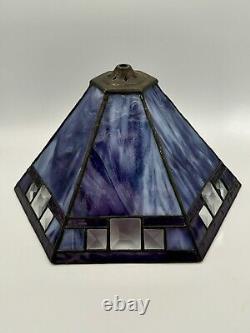 Vintage Arts & Crafts Style Hexagonal Purple Slag Stained Glass Lamp Shade 13.25