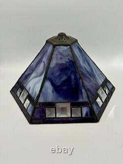 Vintage Arts & Crafts Style Hexagonal Purple Slag Stained Glass Lamp Shade 13.25