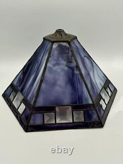 Vintage Arts & Crafts Style Hexagonal Purple Slag Stained Glass Lamp Shade 13.25