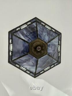 Vintage Arts & Crafts Style Hexagonal Purple Slag Stained Glass Lamp Shade 13.25