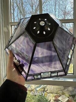 Vintage Arts & Crafts Style Hexagonal Purple Slag Stained Glass Lamp Shade 13.25