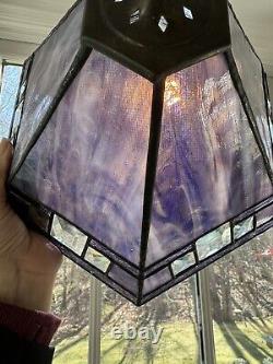 Vintage Arts & Crafts Style Hexagonal Purple Slag Stained Glass Lamp Shade 13.25