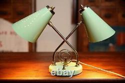 Vintage Atomic Light Lamp Mid century Avocado Green desk lamp double shade