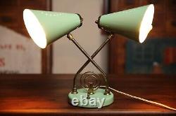 Vintage Atomic Light Lamp Mid century Avocado Green desk lamp double shade