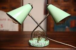 Vintage Atomic Light Lamp Mid century Avocado Green desk lamp double shade