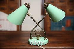 Vintage Atomic Light Lamp Mid century Avocado Green desk lamp double shade