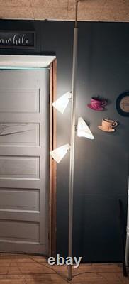 Vintage Atomic Mid Century Tension Pole Lamp Plastic White and Gold Shades