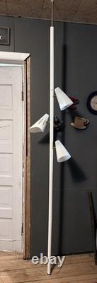 Vintage Atomic Mid Century Tension Pole Lamp Plastic White and Gold Shades