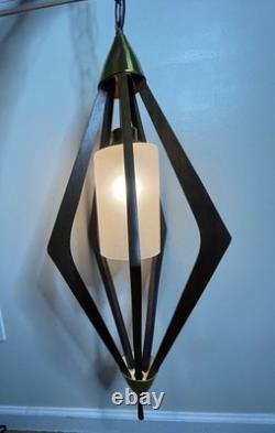 Vintage Authentic MCM Hanging Teak Lamp Mid Century Modern Atomic 28