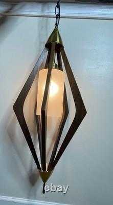 Vintage Authentic MCM Hanging Teak Lamp Mid Century Modern Atomic 28