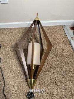 Vintage Authentic MCM Hanging Teak Lamp Mid Century Modern Atomic 28