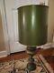 Vintage Avocado Green And Gold Tole Ware Metal Lamp With Shade