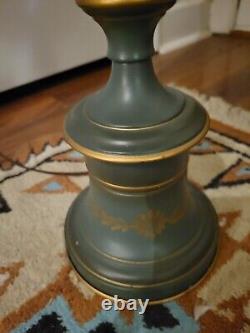 Vintage Avocado Green and Gold Tole Ware Metal Lamp With Shade