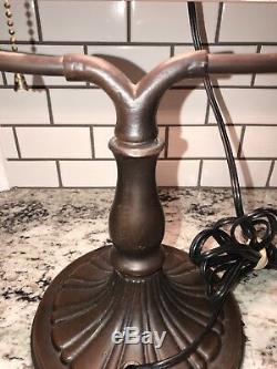 Vintage BRONZE & Reverse Painted Lamp Shade Country Road 13.5X10.25X6.5 VG