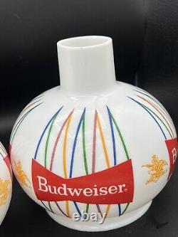 Vintage BUDWEISER Pair Bar Glass Lamp Shade Budweiser 1960's Lot Of 2 READ PLS