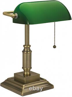 Vintage Bankers Desk Lamp With Green Glass Shade Student Antique Piano Table Light