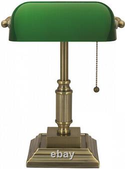 Vintage Bankers Desk Lamp With Green Glass Shade Student Antique Piano Table Light