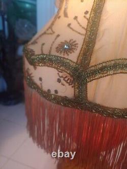 Vintage Beaded Lamp Shade With Matching Beaded Golden Fringe
