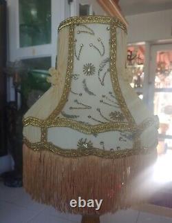 Vintage Beaded Lamp Shade With Matching Beaded Golden Fringe