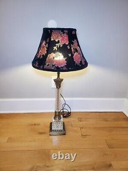 Vintage Black Floral Lamp Shade With Vintage Lamp