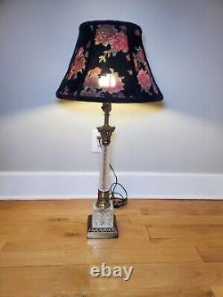 Vintage Black Floral Lamp Shade With Vintage Lamp