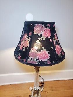 Vintage Black Floral Lamp Shade With Vintage Lamp