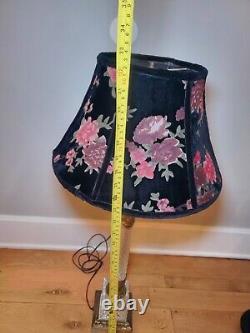 Vintage Black Floral Lamp Shade With Vintage Lamp