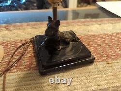 Vintage Black Glass Lamp Shade Scottie Dog Lamp Ceramic Base WORKS