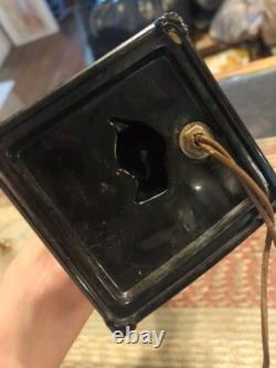 Vintage Black Glass Lamp Shade Scottie Dog Lamp Ceramic Base WORKS