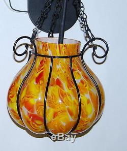 Vintage Black Metal Sconce Set Studio Art Glass Caged Light Lamp Shades Fixtures