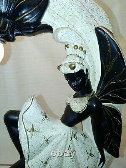 Vintage Black Nubian Fairy Chalkware Lamp With Original Shade