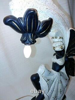 Vintage Black Nubian Fairy Chalkware Lamp With Original Shade