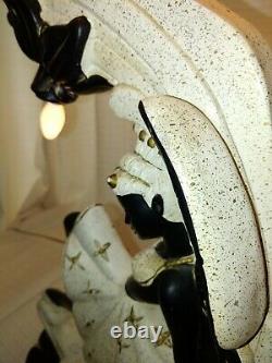 Vintage Black Nubian Fairy Chalkware Lamp With Original Shade